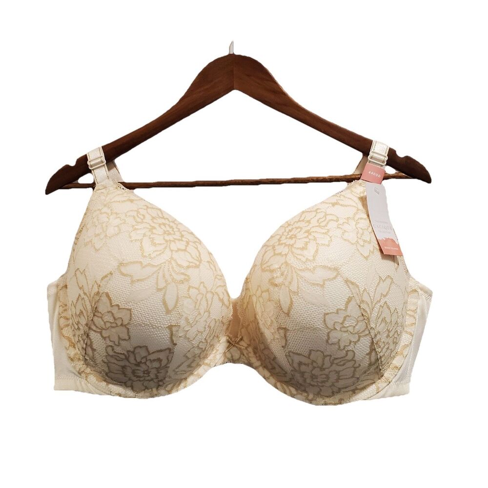 Lane Bryant Cacique 44DDD Boost Plunge Bra NWT Ivory Gold Lace Floral Underwire